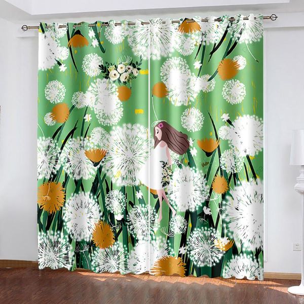 

curtain & drapes landscape scenery girl dandelion flowers printing blackout 3d curtains for living room bedding el cortinas