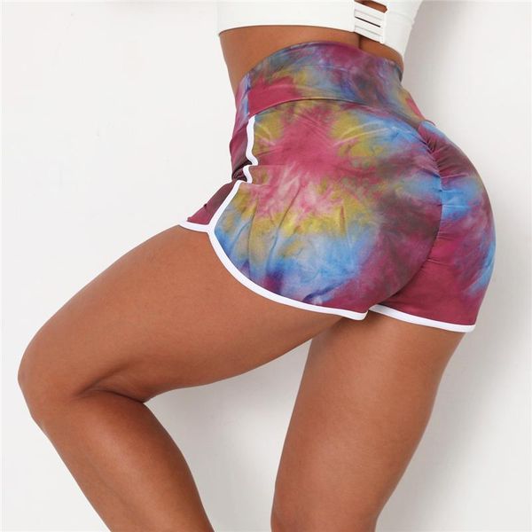 

yoga outfits 2021 high waist polyester shorts women fitness clothing push up hips gym sports gradient printing workout, White;red