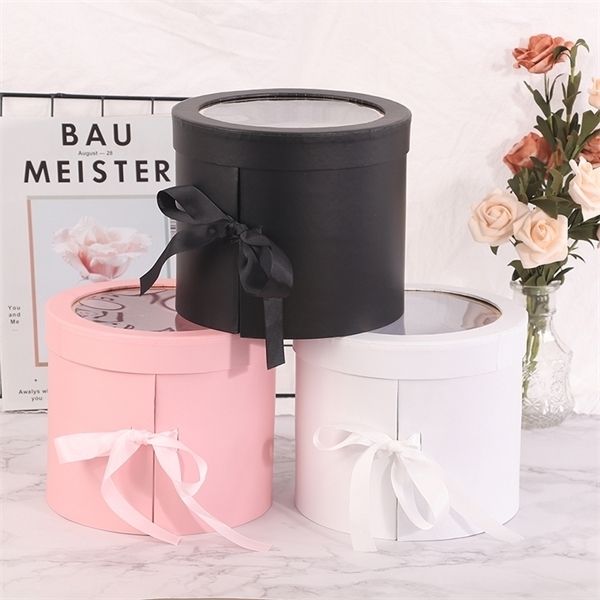 

1pc double layers round rotating box gift flower packing diy decor y0712