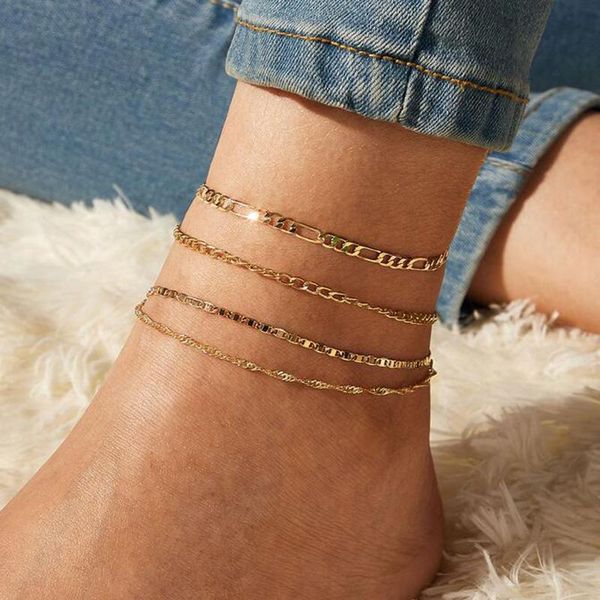 

anklets 4pcs/set gold color bohemian sandals barefoot chain on the leg summer beach charm simple foot jewelry for women, Red;blue