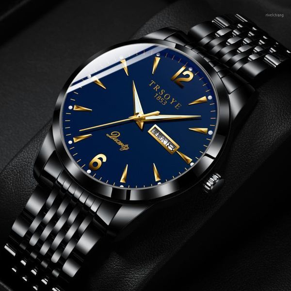 

wristwatches men's explosion style steel band luminous life waterproof watch quartz business fashion casual, Slivery;brown