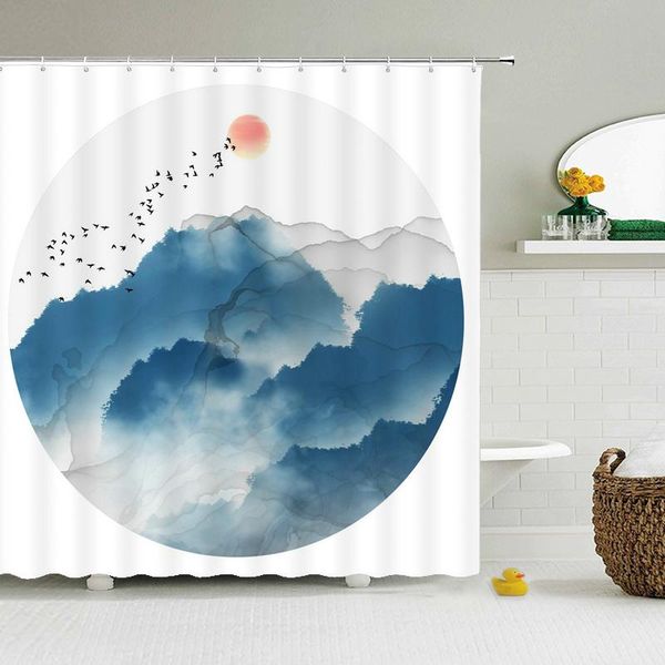 

shower curtains bathroom chinese style ink painting bath curtain 180*180cm waterproof screen printed home decor