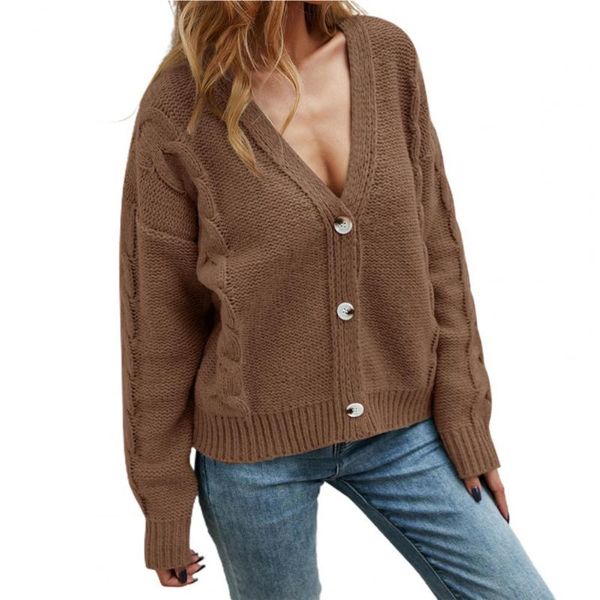 

women's knits & tees drop v neck cardigan long sleeve single-breasted pure color braided lady for daily wear, White