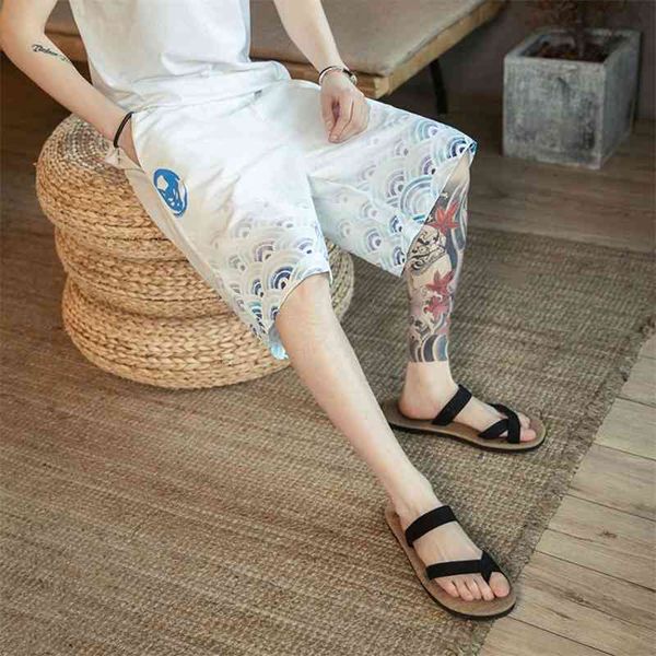 

men's pants summer printing chinese style large loose capris casual trend shorts ltw9, Black