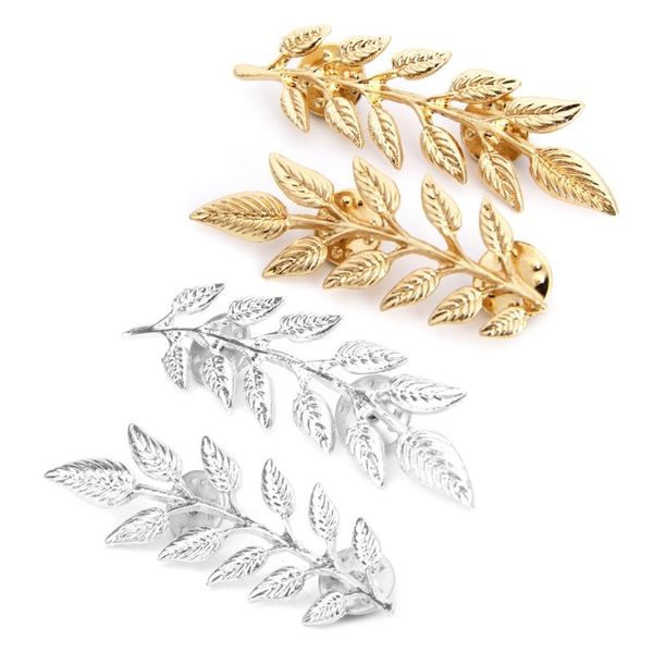 

pins, brooches 1 pair vintage wheat leaf branch gold silver plated neck tip brooch collar pin, Gray