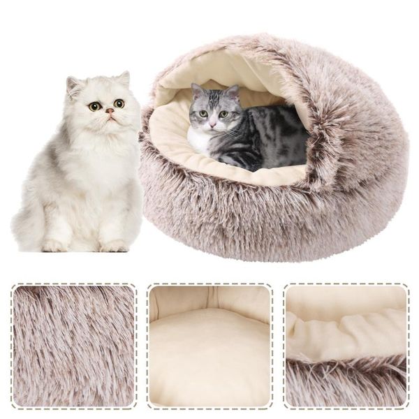 

style pet dog cat bed round plush warm house soft long for small dogs cats nest 2 in 1 beds & furniture