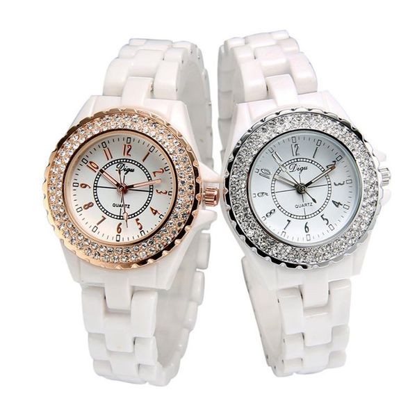 

white black ceramic watch luxury fashion stylish clock students waterproof lady girls relogio feminino wristwatches, Slivery;brown