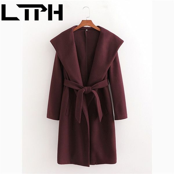 

ltph street casual hooded long sleeve wool blend womens coats loose elegant chic solid coat thicken warm outwear winter 210423, Black