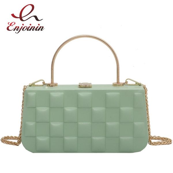 

metal handle box style party handbag for women luxury purses designer bag female shoulder chain wedding clutch pu leather bags