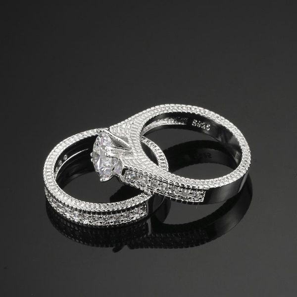 

cluster rings s925 sterling silver ring for women diamond wedding fine jewelry bridal sets christmas engagement round zircon set, Golden;silver
