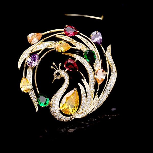 

pins, brooches swour fashion jewelry cz phoenix multicolor crystal peacock feather design apparel suit brooch pin collar for women s476, Gray