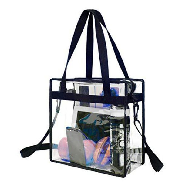 

transparent tote cosmetic bag with dual zipper closure large crossbody messenger shoulder adjustable removable strap bags & cases