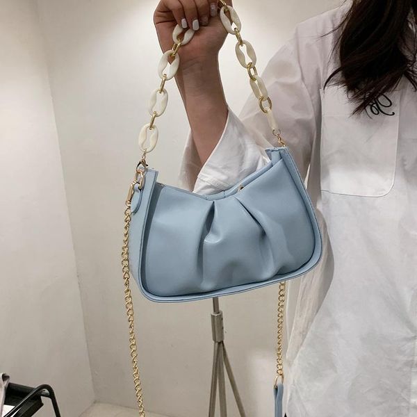 

evening bags 2021 women chain axillary designer female party fold shoulder ladies blue yellow small pu leather crossbody bag bolsas