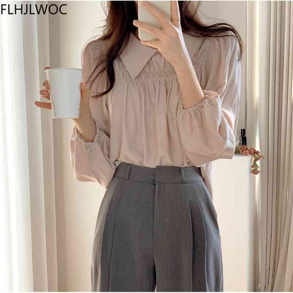 

women's knits & tees chic korea japanese fenimine clothes women design long sleeve solid retro vintage black pink cute and bl, White