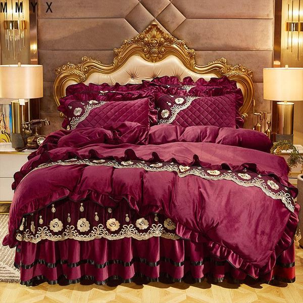

bedding sets king  set soft comforter luxury lace crystal velvet duvet cover quilted bedskirt ruffle elastic