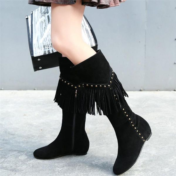 

boots thigh high oxfords shoes women genuine leather knee motorcycle female winter warm round toe pumps casual, Black