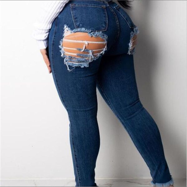 

Women's Jeans Spring Autumn European And American Cross-Border Sexy Stretch Hole Lnee-Hole Denim Flared Fem Trousers Pants Q9F8, Blue