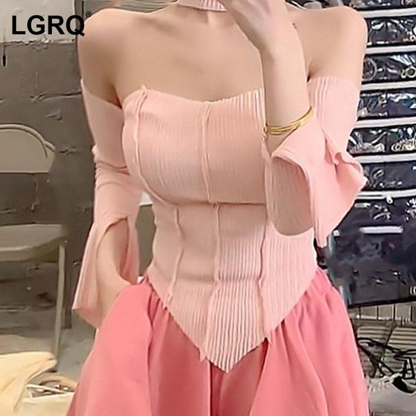 

women's blouses & shirts [lgrq] women pink color wrinkled blouse slash neck long sleeve slim fit shirt fashion tide spring autumn 2021, White