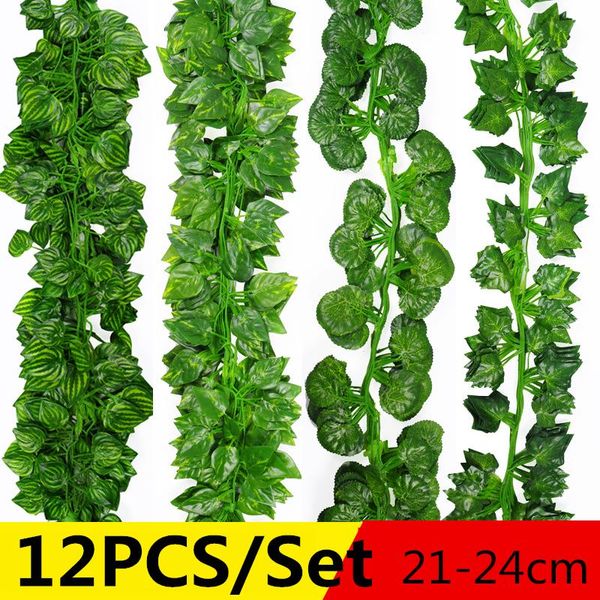 

12pcs artificial ivy leaf garland plants vine fake foliage flowers simulation evergreen plant flower grass wall decorative & wreaths