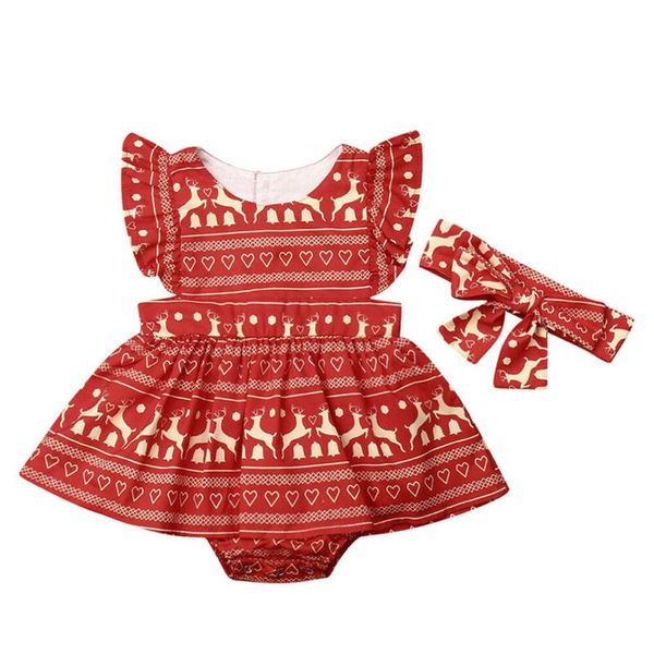 

rompers 2pcs christmas baby clothing born toddler girl sleeveless bodysuit headband set deer elk outfit clothes, Blue
