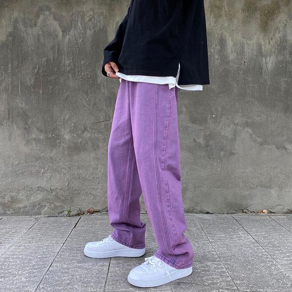 

men's jeans men's casual denim pants hip hop neutral streetwear loose straight jean girl trousers for men, Blue