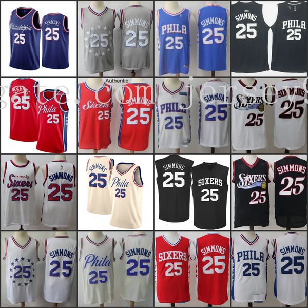 

philadelphia 76ers men #25 ben simmons men retro basketball jersey, Black