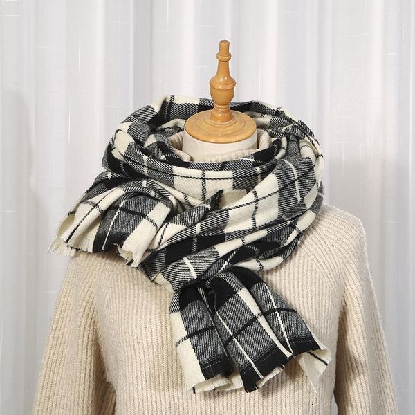 

scarves 2021 luxury cashmere scarf winter women pashmina shawls warm blanket wraps female foulard bandana plaid thick hijabs, Blue;gray