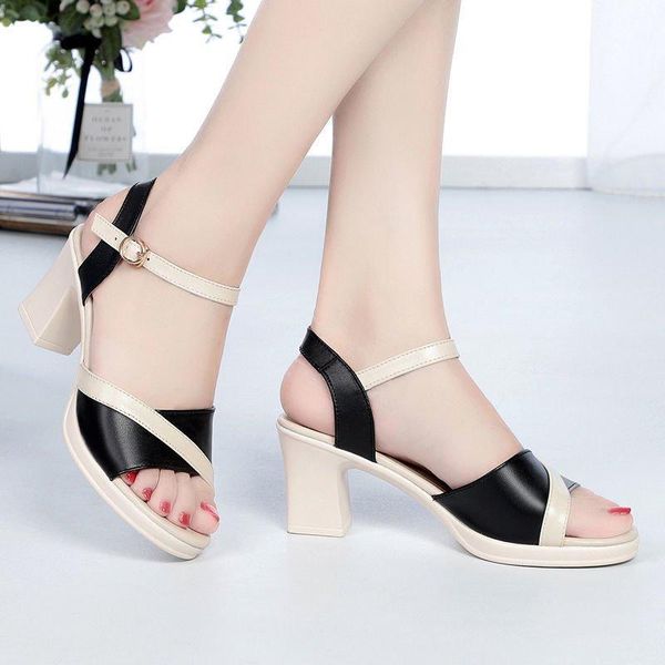 

sandals summer women knitted buckle female fish mouth ankle strap shoes 4cm middle heel yellow green black beige