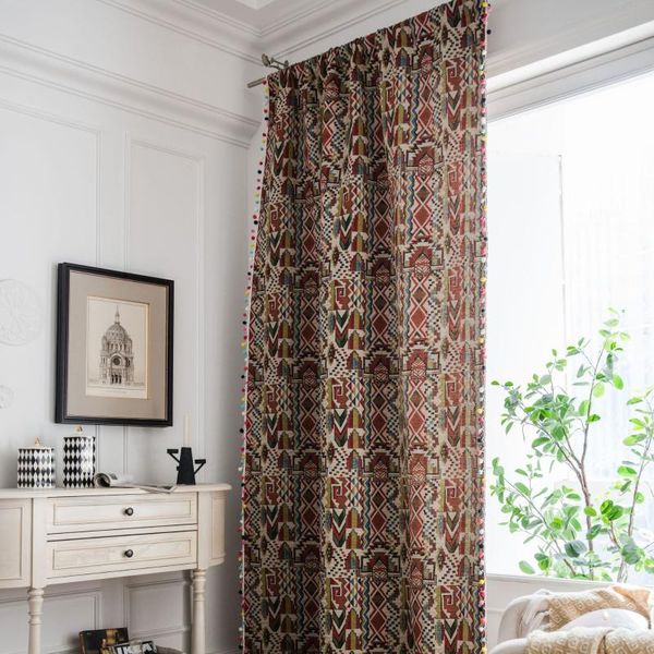 

curtain & drapes finished jacquard color geometric tassel bohemian kitchen american country bay window semi shading