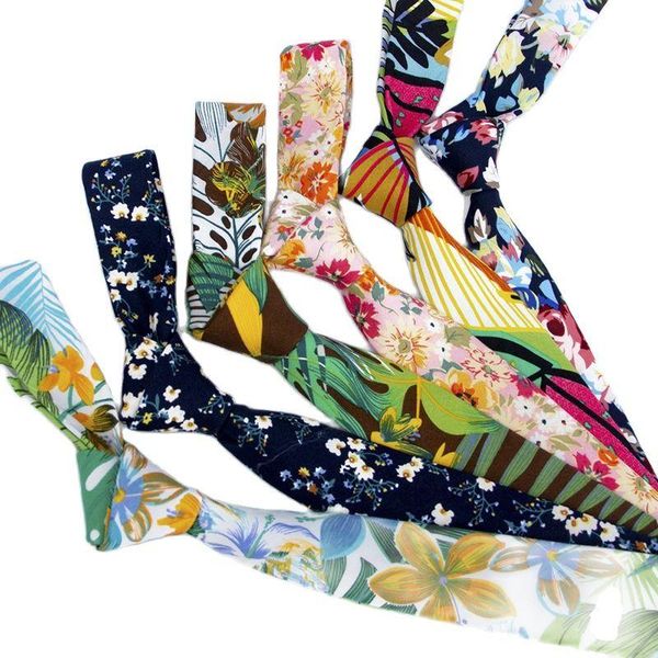 

bow ties 6cm skinny floral tie pastoral style flowers printed necktie fashion mens casual cotton wedding banquet party wear, Black;gray