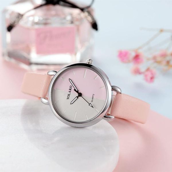 

wristwatches yolako fashion women watches simple ladies watch candy color leather quartz wristwatch, Slivery;brown