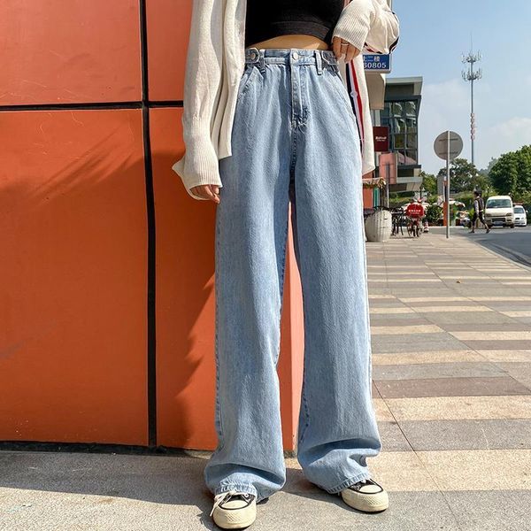

ins fashion high waist casual women jean loose wide leg pants straight denim trousers spring summer my1606, Blue