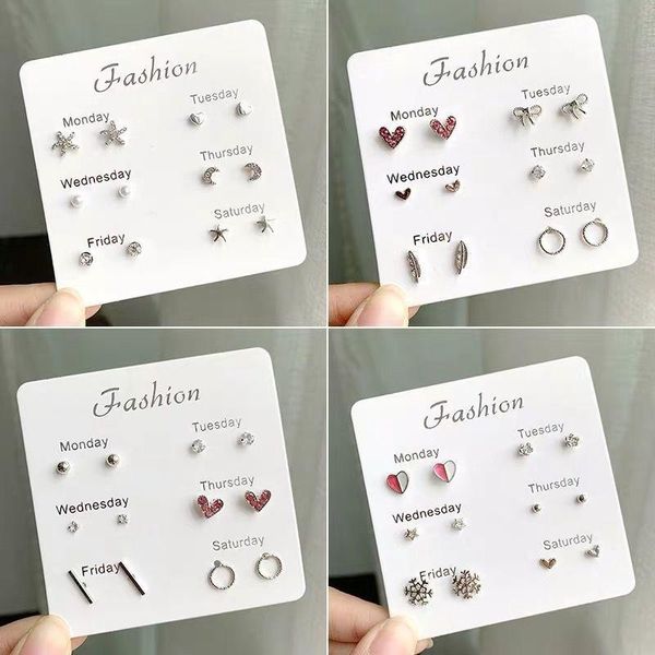 

dangle & chandelier [7 pairs]korean anti allergy suit small earrings female student personality simple and versatile temperament, Silver