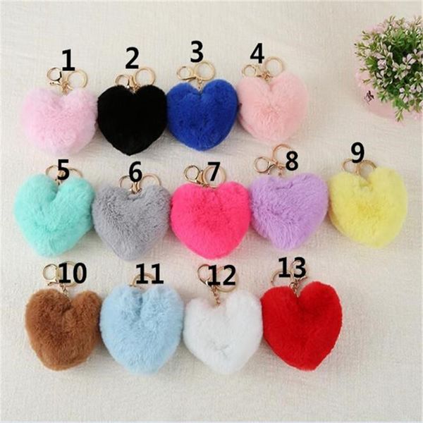 

keychains fluffy pompom keychain gifts women soft heart shape pompon fake key chain ball car bag accessories ring b019, Silver