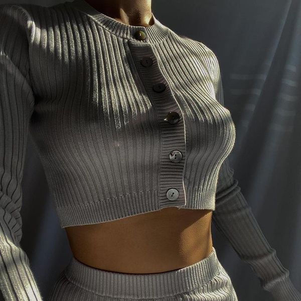 

women's knits & tees nclagen 2021 autumn long sleeve ribbed casual cardigan sweater women single breasted navel bare crop slim fitness, White