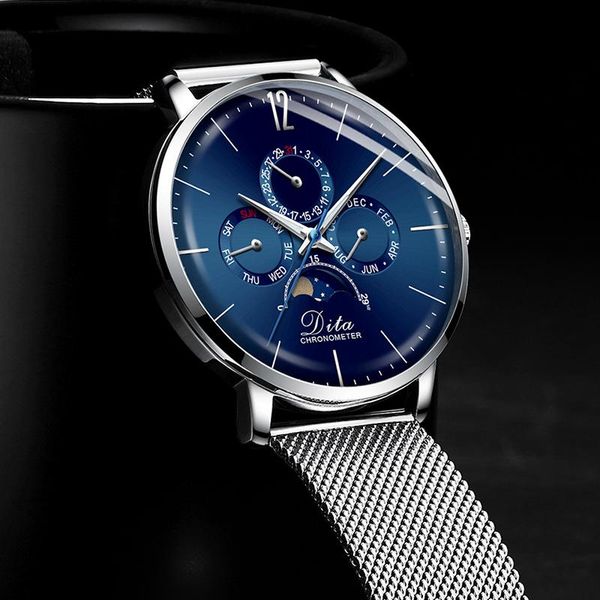 

wristwatches fashion mens watches wristwatch clock blue watch sports chronograph quartz men relogio masculino, Slivery;brown