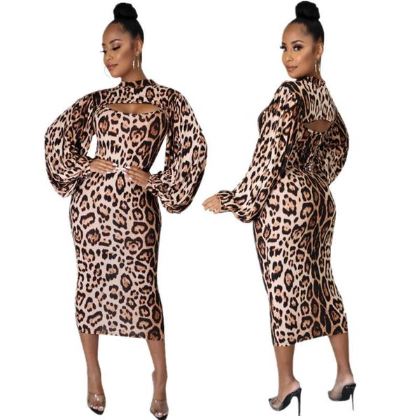 

casual dresses autumn fashion women's leopard strapless long sleeve dress two piece set, Black;gray