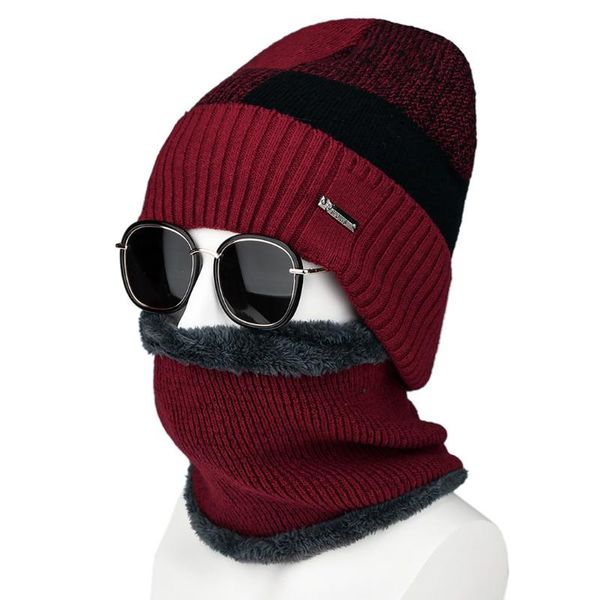 

hats, scarves & gloves sets winter casual hat scarf set men thick fleece warm knitted caps ring male outdoor snow ski cycling hats accessori, Blue;gray