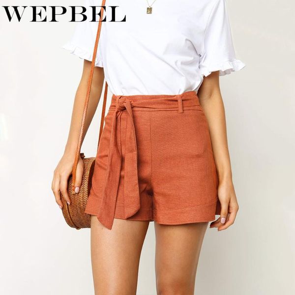 

women's shorts wepbel women summer casual high waist cotton linen beach with sashes, White;black