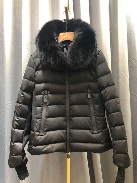 

women's wool & blends 2021 luxury french design slim fit black ski down jacket with real fur