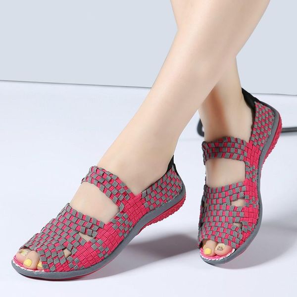 

summer women flat sandals shoes woven slides ladies beach flip-flops, Black