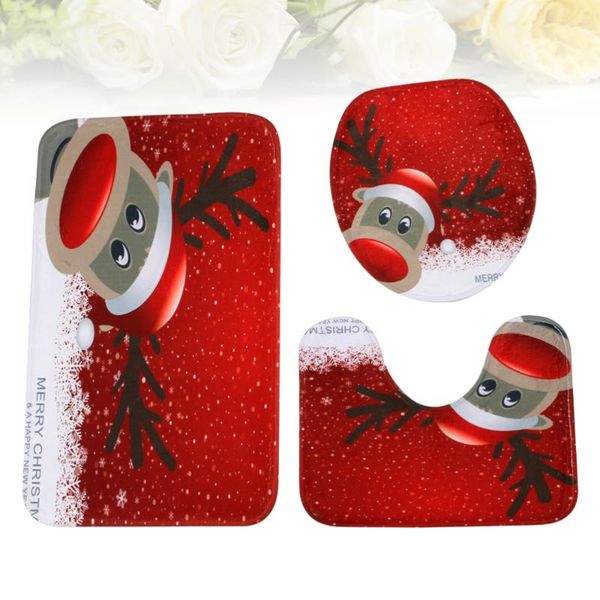 

toilet seat covers 3pcs bathroom rug mats set non-slip washroom carpet mat lid cover(pattern 1)