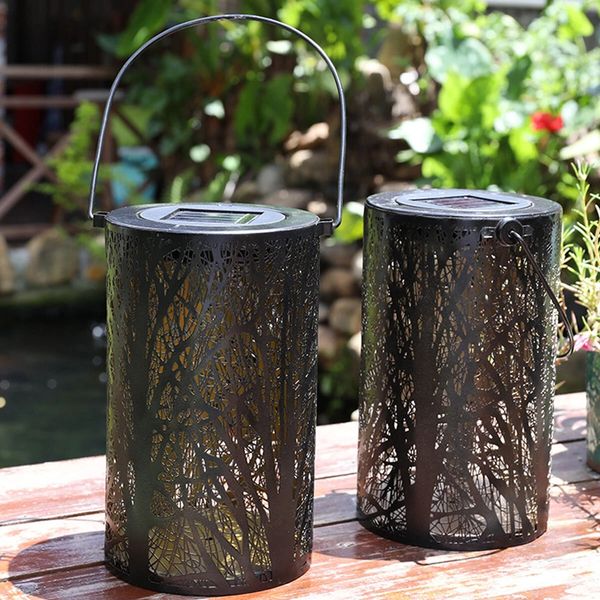 

led solar lantern hanging light outdoor garden courtyard retro hollow out projection lamp - hexagon