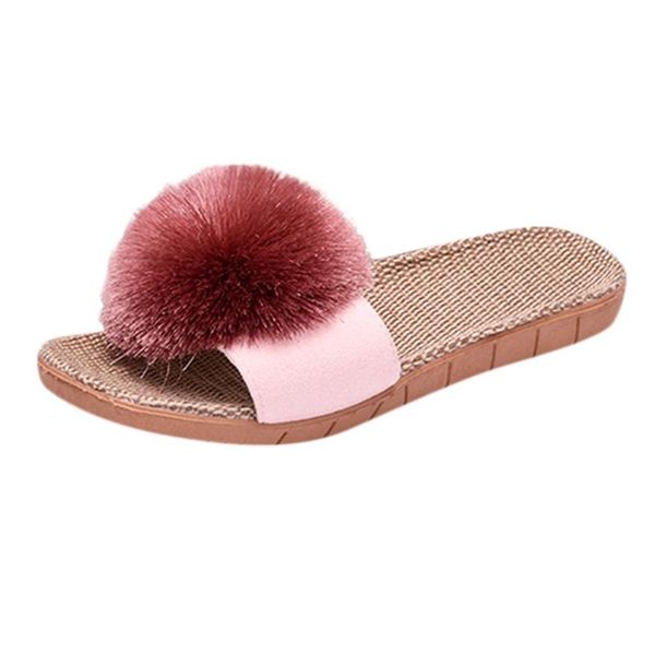 

slippers sagace summer flip flops for women big size female slipper hariball flax linen flat, Black