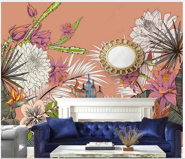 

wallpapers custom po wallpaper for walls 3 d mural modern hand painted tropical plants flowers indoor background wall papers home decor