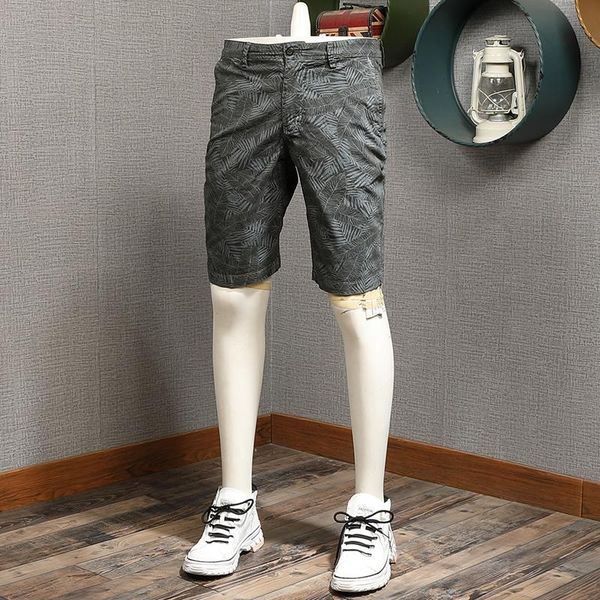 

men's shorts men leaf pattern army green summer fashion casual loose cotton knee length, White;black