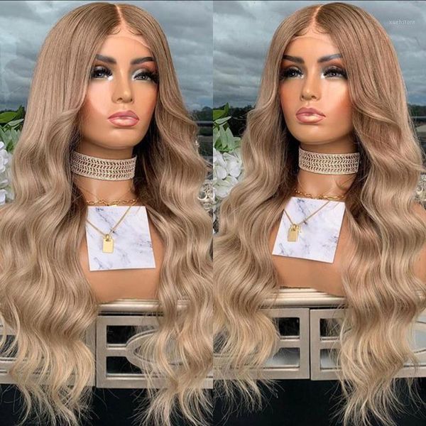 

eversilky peruvian remy human hair sandy blonde ombre lace wigs for women 180 density body wave front1, Black;brown