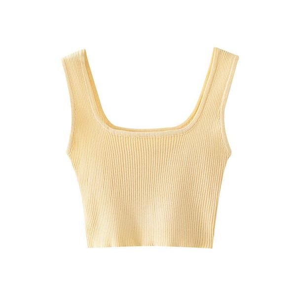 

women's tanks & camis women cool yellow tank vest bare midriff sleeveless t-shirt 2021 summer beach knitted crop top, White