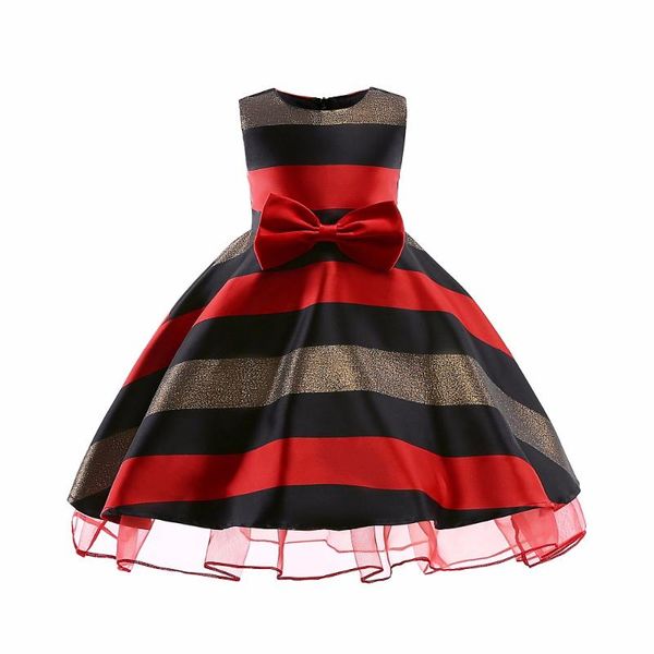 

girl's dresses kids children ball gown flower girls baby bow striped color block mesh princess party performance dress vestidos s8004, Red;yellow