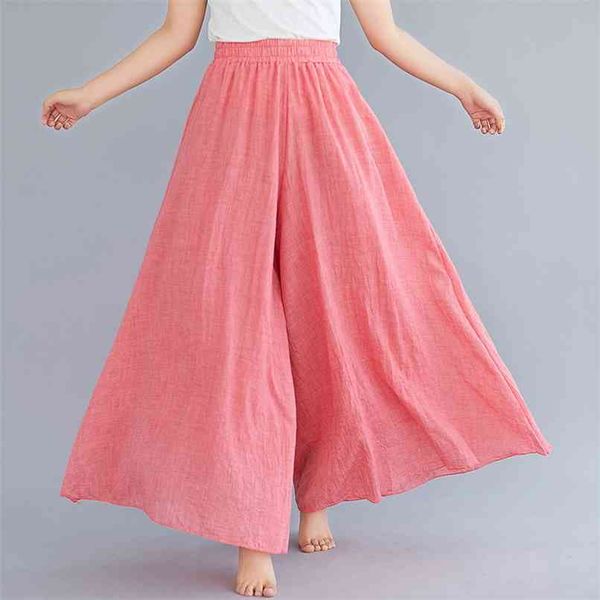 

johnature ankle-length pant casual loose elastic waist multiple color wide leg pants clothes national style women 210915, Black;white